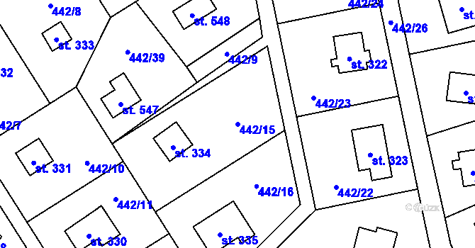 Parcela st. 442/15 v KÚ Lučina, Katastrální mapa