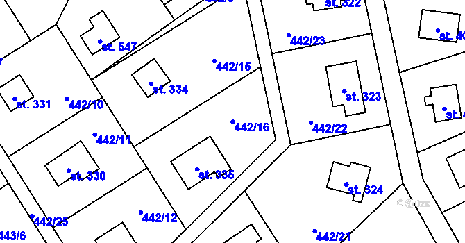 Parcela st. 442/16 v KÚ Lučina, Katastrální mapa