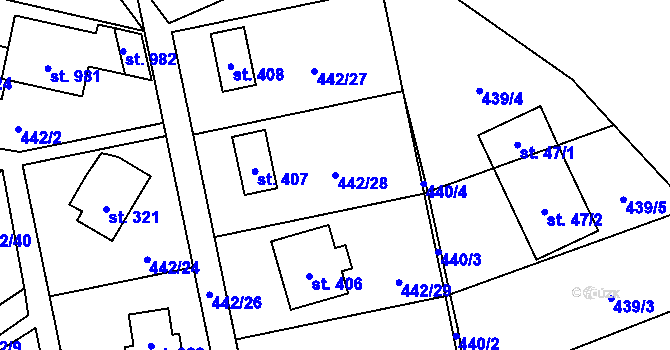 Parcela st. 442/28 v KÚ Lučina, Katastrální mapa
