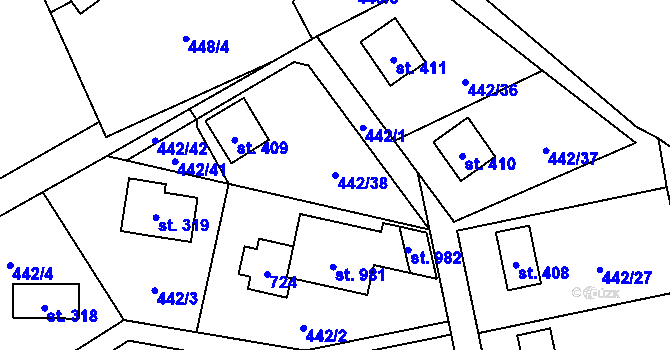 Parcela st. 442/38 v KÚ Lučina, Katastrální mapa