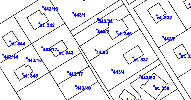 Parcela st. 443/3 v KÚ Lučina, Katastrální mapa
