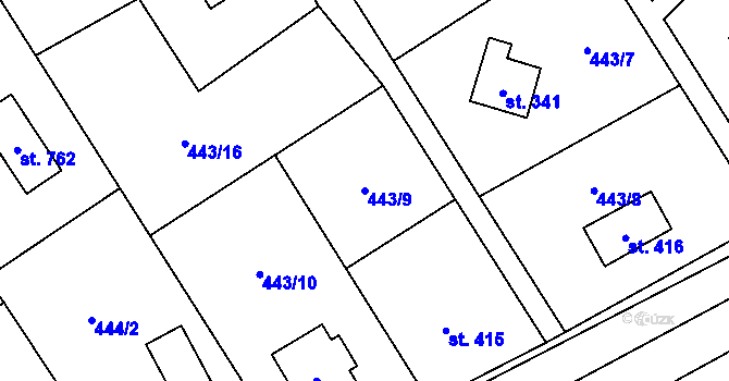 Parcela st. 443/9 v KÚ Lučina, Katastrální mapa