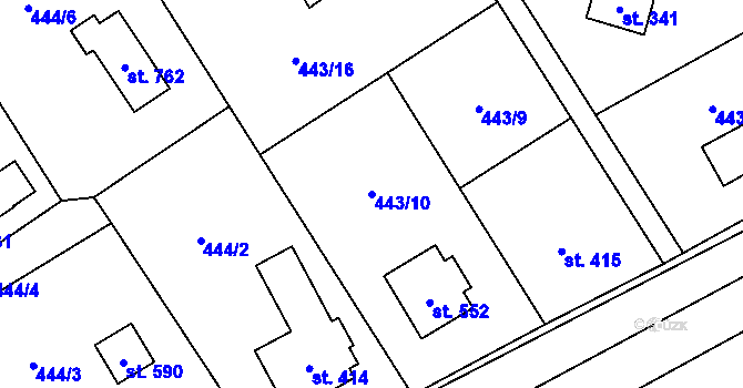 Parcela st. 443/10 v KÚ Lučina, Katastrální mapa