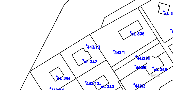 Parcela st. 443/13 v KÚ Lučina, Katastrální mapa