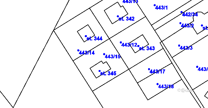 Parcela st. 443/15 v KÚ Lučina, Katastrální mapa