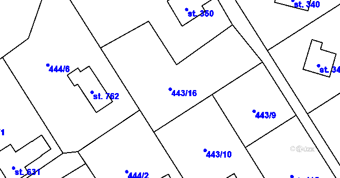Parcela st. 443/16 v KÚ Lučina, Katastrální mapa