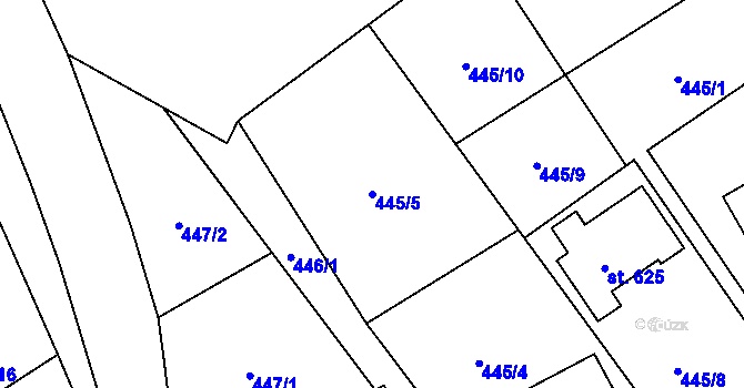 Parcela st. 445/5 v KÚ Lučina, Katastrální mapa