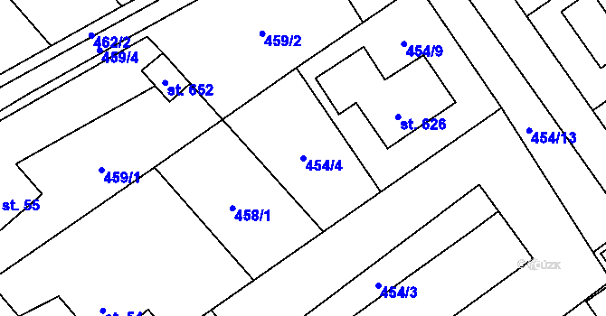 Parcela st. 454/4 v KÚ Lučina, Katastrální mapa
