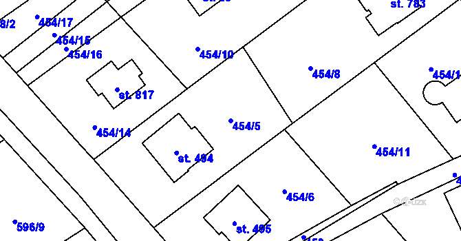 Parcela st. 454/5 v KÚ Lučina, Katastrální mapa