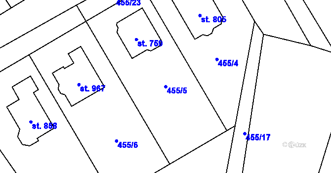 Parcela st. 455/5 v KÚ Lučina, Katastrální mapa