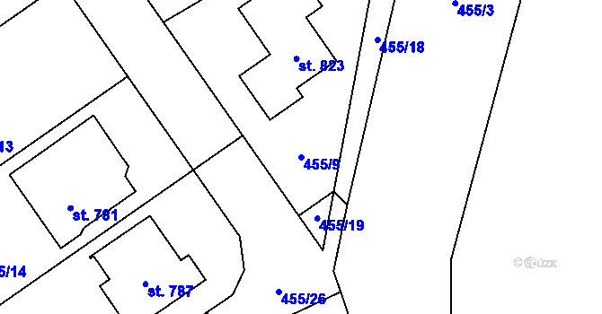 Parcela st. 455/9 v KÚ Lučina, Katastrální mapa