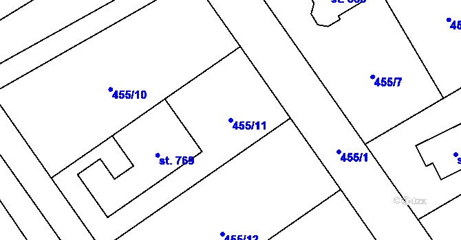 Parcela st. 455/11 v KÚ Lučina, Katastrální mapa