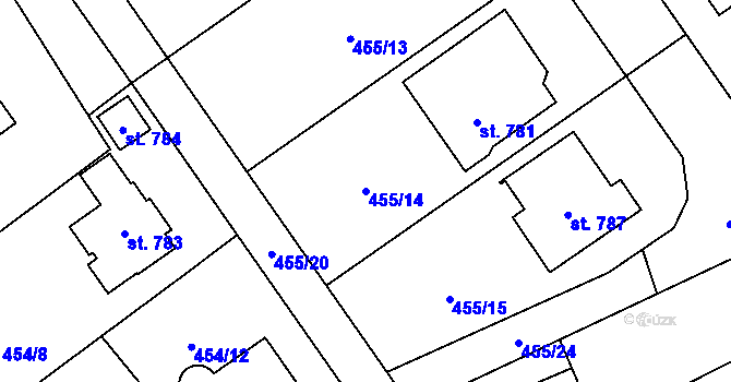 Parcela st. 455/14 v KÚ Lučina, Katastrální mapa