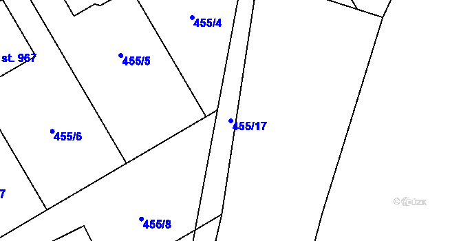 Parcela st. 455/17 v KÚ Lučina, Katastrální mapa