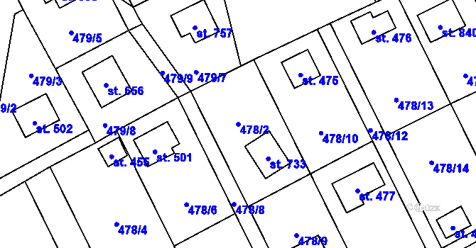 Parcela st. 478/2 v KÚ Lučina, Katastrální mapa