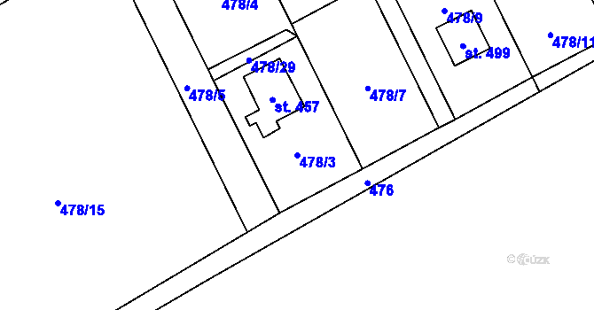 Parcela st. 478/3 v KÚ Lučina, Katastrální mapa
