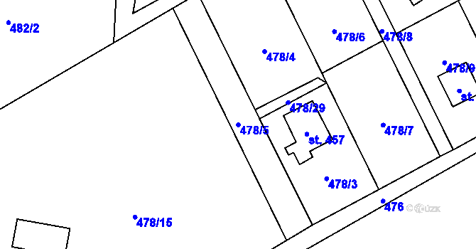 Parcela st. 478/5 v KÚ Lučina, Katastrální mapa