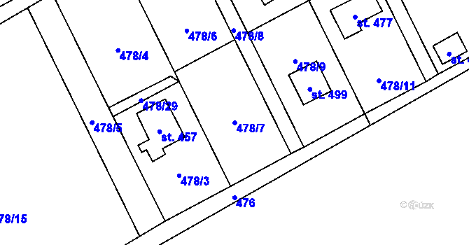 Parcela st. 478/7 v KÚ Lučina, Katastrální mapa