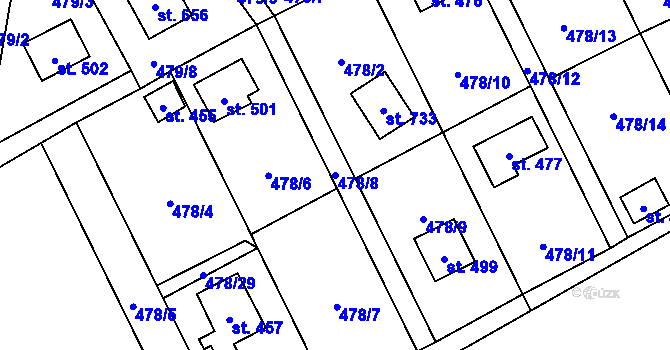 Parcela st. 478/8 v KÚ Lučina, Katastrální mapa