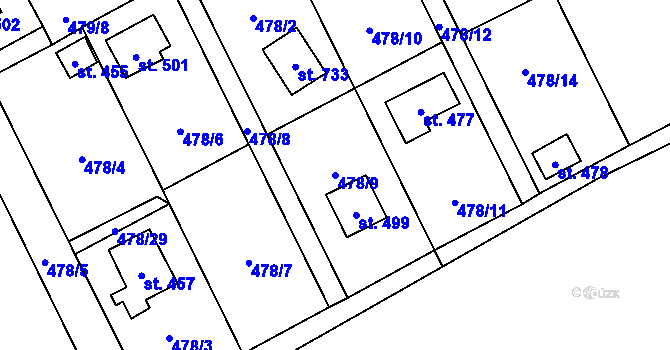 Parcela st. 478/9 v KÚ Lučina, Katastrální mapa