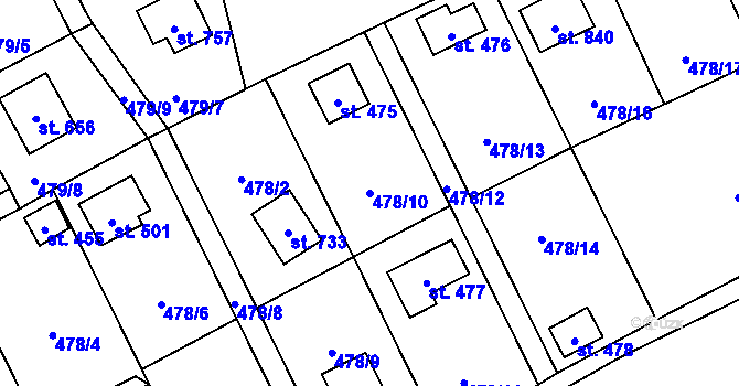 Parcela st. 478/10 v KÚ Lučina, Katastrální mapa