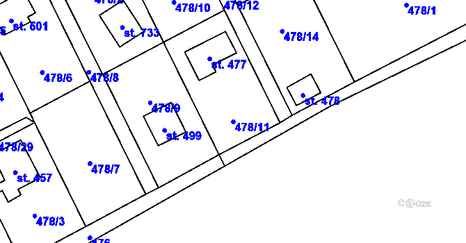 Parcela st. 478/11 v KÚ Lučina, Katastrální mapa