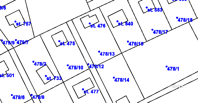 Parcela st. 478/13 v KÚ Lučina, Katastrální mapa