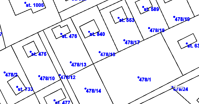 Parcela st. 478/16 v KÚ Lučina, Katastrální mapa