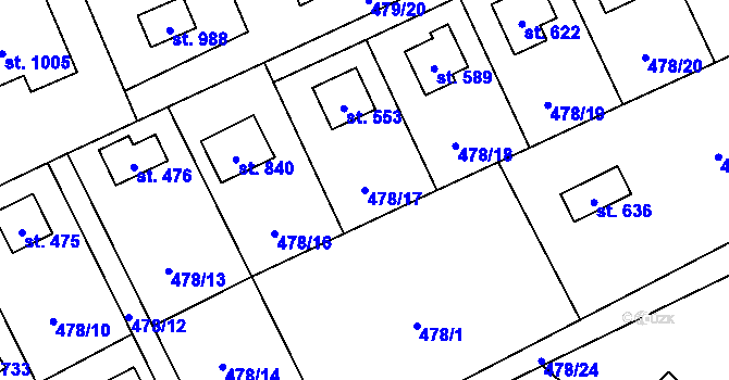 Parcela st. 478/17 v KÚ Lučina, Katastrální mapa