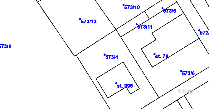 Parcela st. 573/4 v KÚ Lučina, Katastrální mapa