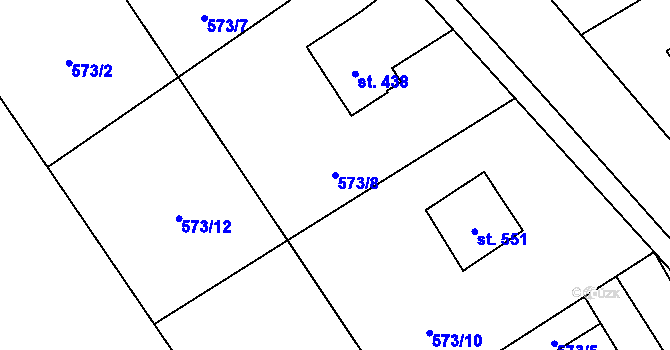 Parcela st. 573/8 v KÚ Lučina, Katastrální mapa