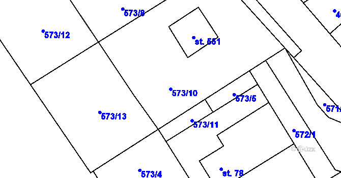 Parcela st. 573/10 v KÚ Lučina, Katastrální mapa