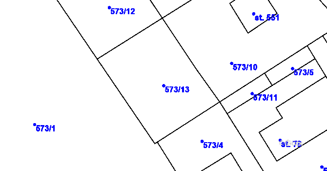 Parcela st. 573/13 v KÚ Lučina, Katastrální mapa