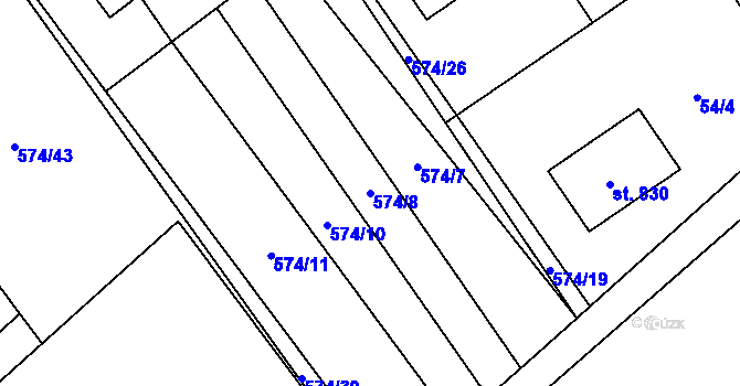 Parcela st. 574/8 v KÚ Lučina, Katastrální mapa