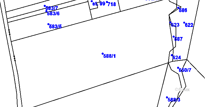 Parcela st. 588/1 v KÚ Lučina, Katastrální mapa
