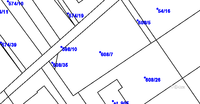 Parcela st. 608/7 v KÚ Lučina, Katastrální mapa