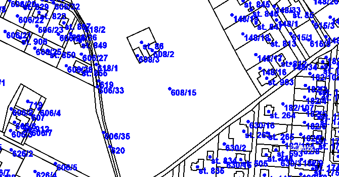 Parcela st. 608/15 v KÚ Lučina, Katastrální mapa