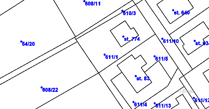Parcela st. 611/1 v KÚ Lučina, Katastrální mapa
