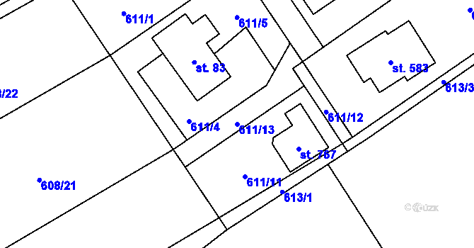 Parcela st. 611/13 v KÚ Lučina, Katastrální mapa