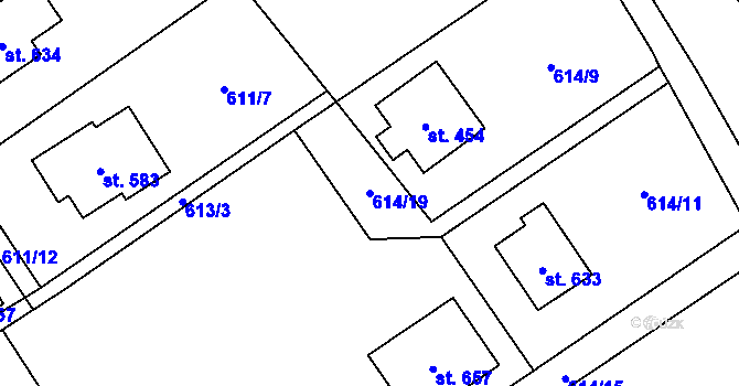Parcela st. 614/19 v KÚ Lučina, Katastrální mapa