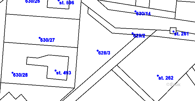 Parcela st. 628/3 v KÚ Lučina, Katastrální mapa