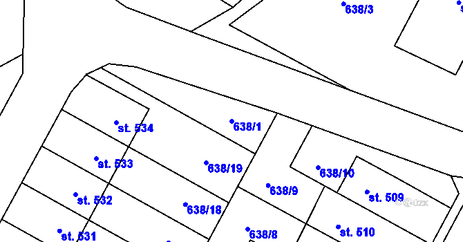 Parcela st. 638/1 v KÚ Lučina, Katastrální mapa