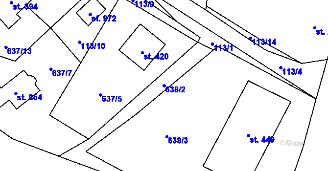 Parcela st. 638/2 v KÚ Lučina, Katastrální mapa