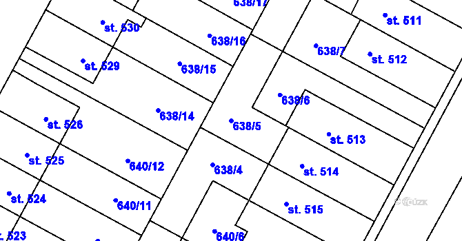 Parcela st. 638/5 v KÚ Lučina, Katastrální mapa