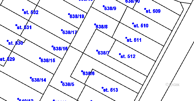 Parcela st. 638/7 v KÚ Lučina, Katastrální mapa
