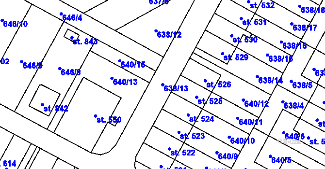 Parcela st. 638/13 v KÚ Lučina, Katastrální mapa