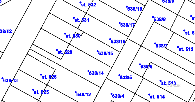 Parcela st. 638/15 v KÚ Lučina, Katastrální mapa