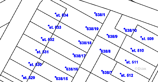 Parcela st. 638/18 v KÚ Lučina, Katastrální mapa