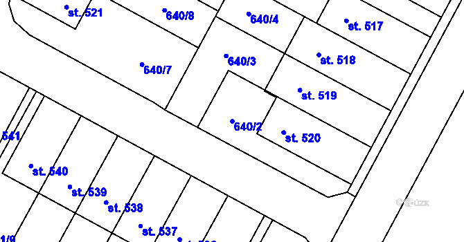Parcela st. 640/2 v KÚ Lučina, Katastrální mapa