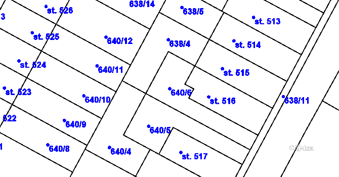 Parcela st. 640/6 v KÚ Lučina, Katastrální mapa